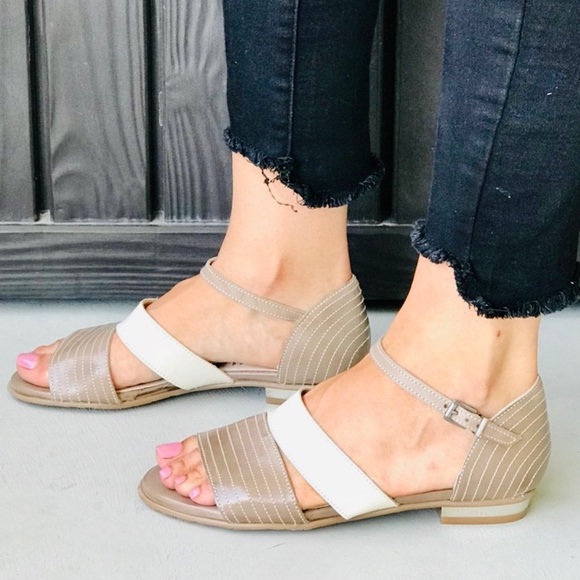 Anthropologie Shoes - Leather Colorblock Ankle Strap Peep Flat Sandals